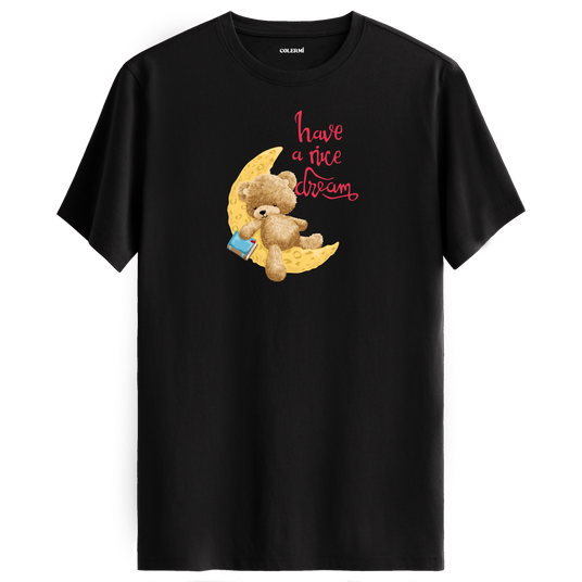 Moonlit Dream Bear Graphic T-Shirt - Peaceful Design, Dreamy Atmosphere