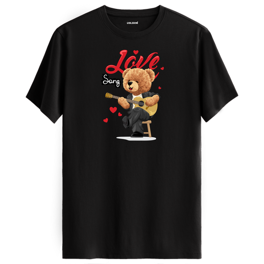 Love Song Bear Graphic T-Shirt - Romantic Design, Musical Passion