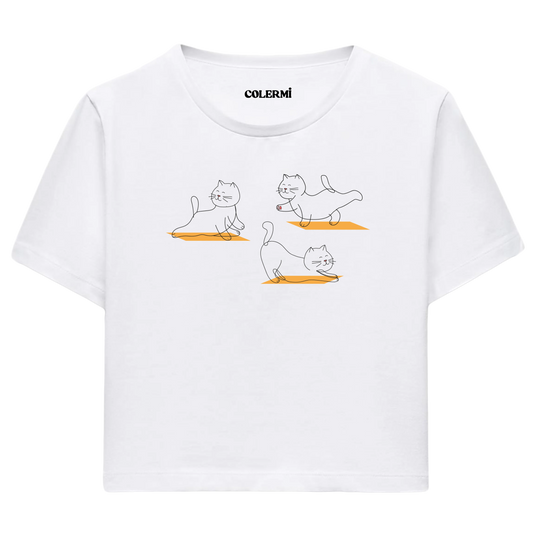 Yoga Crop T-Shirt - Sevimli Kedinin Yoga Zamanı