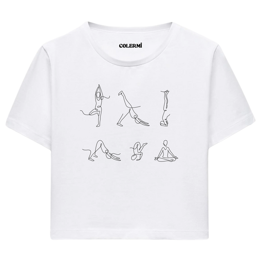 Yoga Crop T-Shirt - Minimal Çizgi Sanatı Yoga Pozları