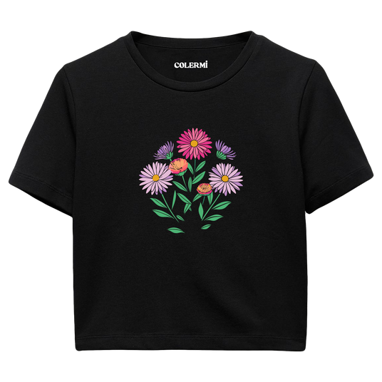 Colermi Kadın Crop Top T-Shirt - Renkli Çiçekler