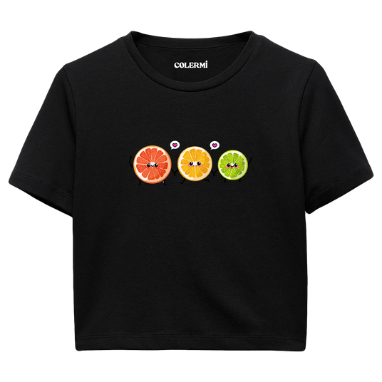 Sevimli Narenciye Karakterli Crop Top T-Shirt