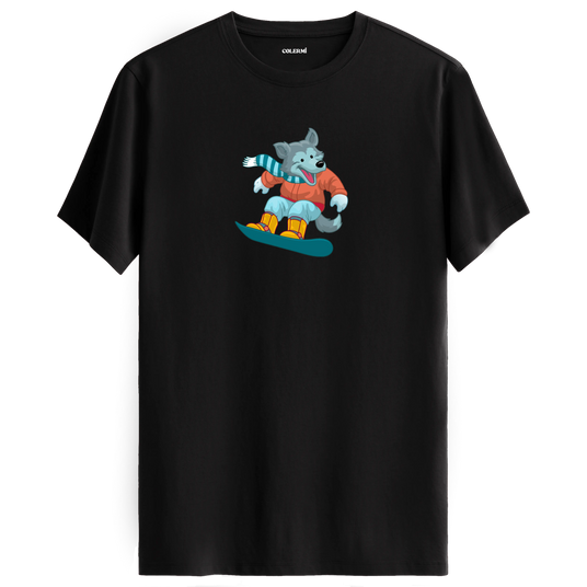 Snowboarding Wolf Crew Neck T-Shirt