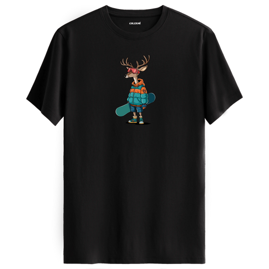Snowboarding Deer Crew Neck T-Shirt