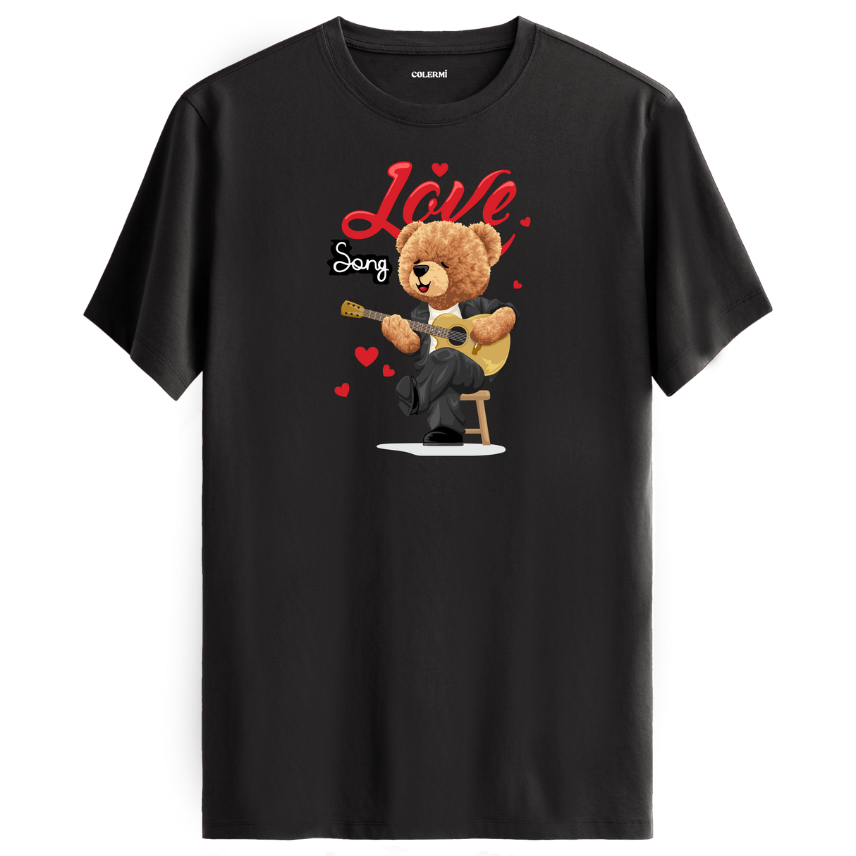 Love Song Bear Graphic T-Shirt - Romantic Design, Musical Passion