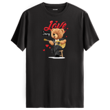 Love Song Bear Graphic T-Shirt - Romantic Design, Musical Passion