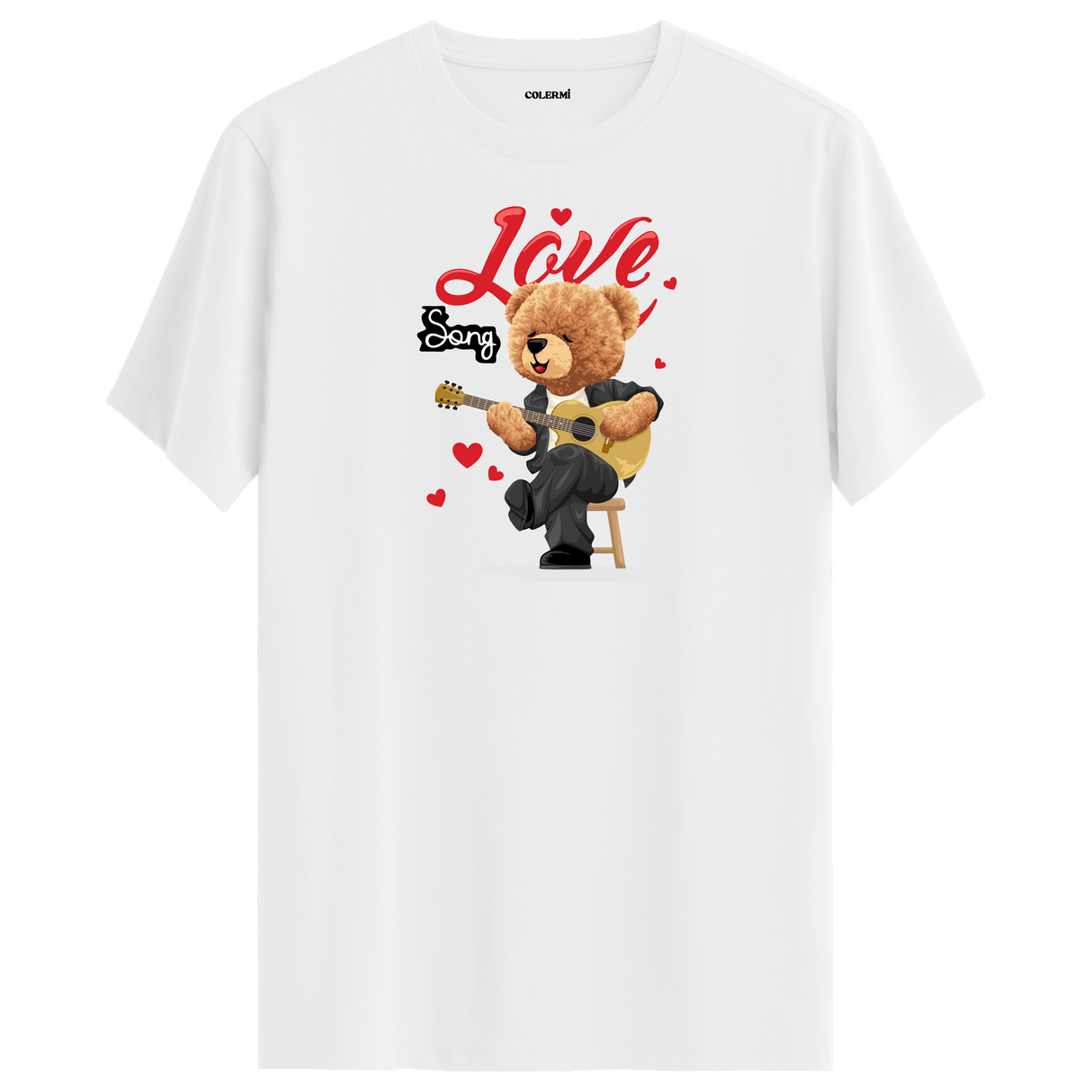 Love Song Bear Graphic T-Shirt - Romantic Design, Musical Passion
