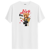 Love Song Bear Graphic T-Shirt - Romantic Design, Musical Passion