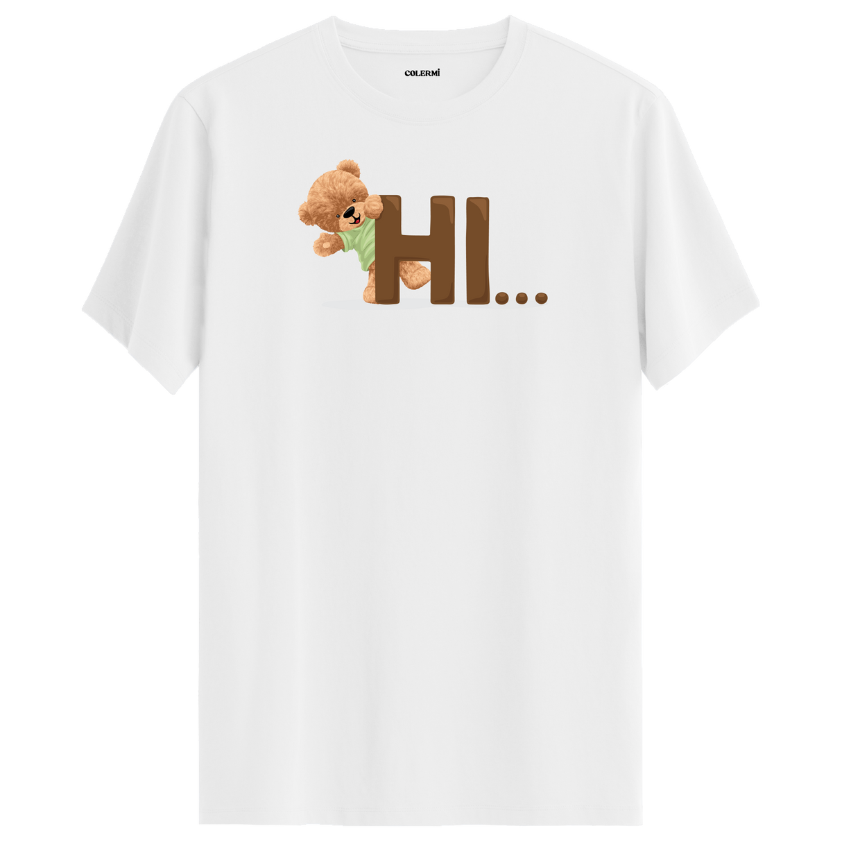 Cute Bear "Hi" Graphic Tee - Warm Greeting, Adorable Design