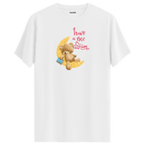 Moonlit Dream Bear Graphic T-Shirt - Peaceful Design, Dreamy Atmosphere