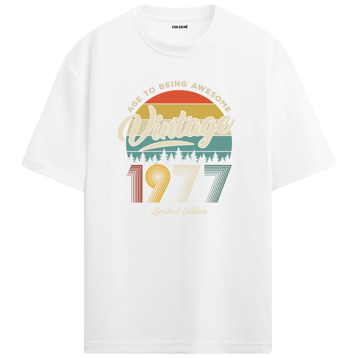 1977 Nostalgia Oversized T-Shirt - Retro Forest and Typography Design
