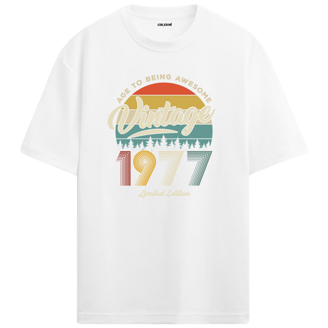 1977 Nostalgia Oversized T-Shirt - Retro Forest and Typography Design