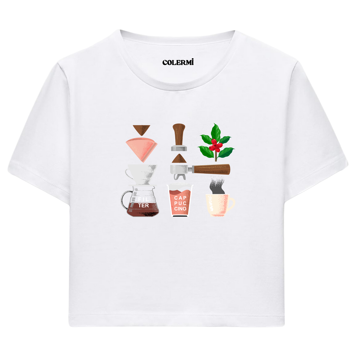 Colermi Kadın Crop Top Tişört - Kahve Yolculuğu