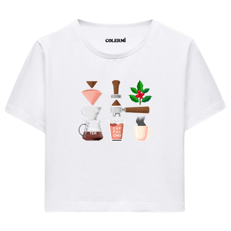 Colermi Kadın Crop Top Tişört - Kahve Yolculuğu