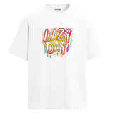 Lazy Day Oversize Unisex T-Shirt – Müzik Temalı Bisiklet Yaka