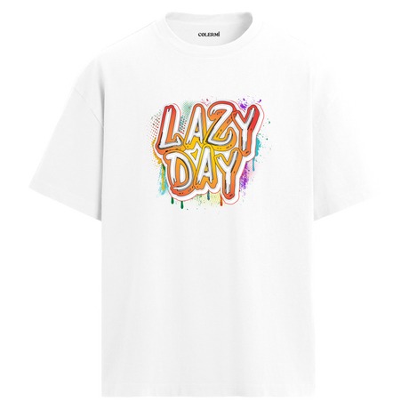 Lazy Day Oversize Unisex T-Shirt – Müzik Temalı Bisiklet Yaka