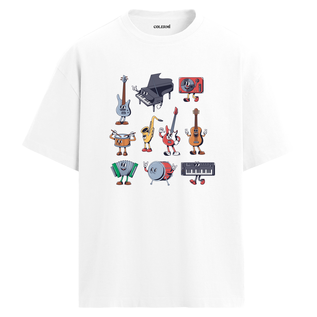 Enstrüman Karakterleri Bisiklet Yaka Oversize Unisex T-Shirt