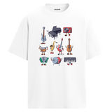Enstrüman Karakterleri Bisiklet Yaka Oversize Unisex T-Shirt
