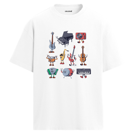 Enstrüman Karakterleri Bisiklet Yaka Oversize Unisex T-Shirt