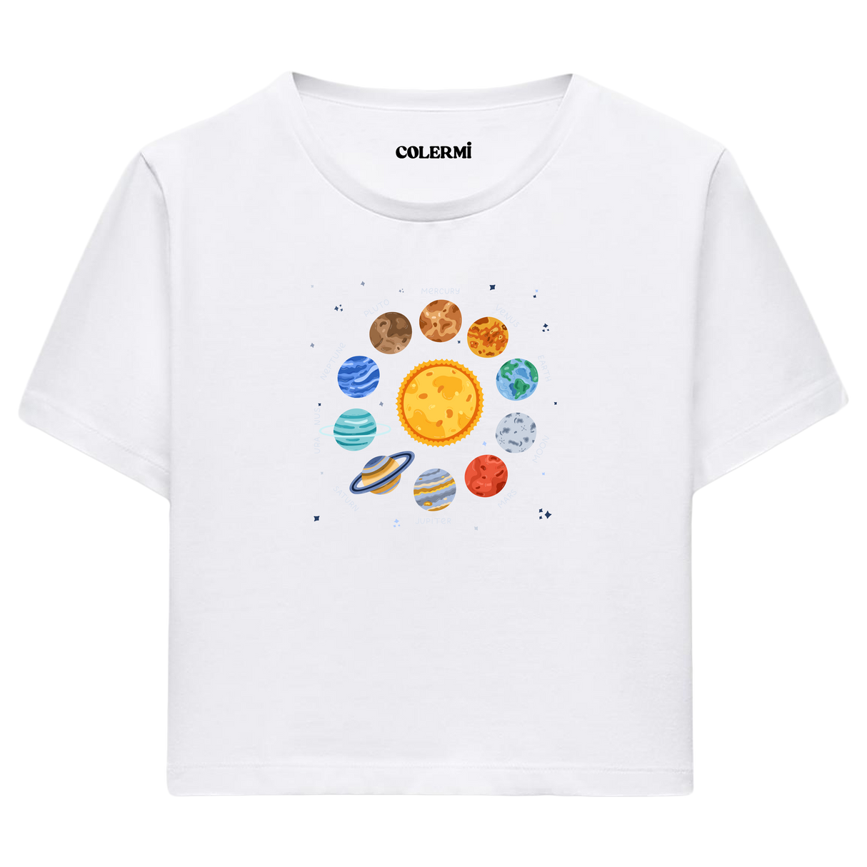 Güneş Sistemi Tasarımlı  Crop T-Shirt