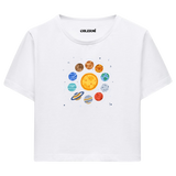 Güneş Sistemi Tasarımlı  Crop T-Shirt