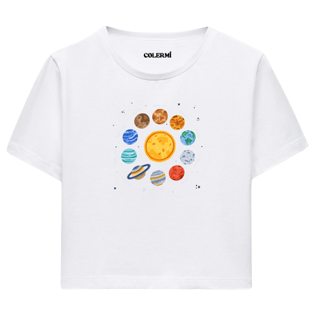 Güneş Sistemi Tasarımlı  Crop T-Shirt
