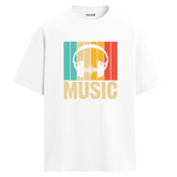Retro Music Oversize Unisex T-Shirt – Müzik Temalı Bisiklet Yaka