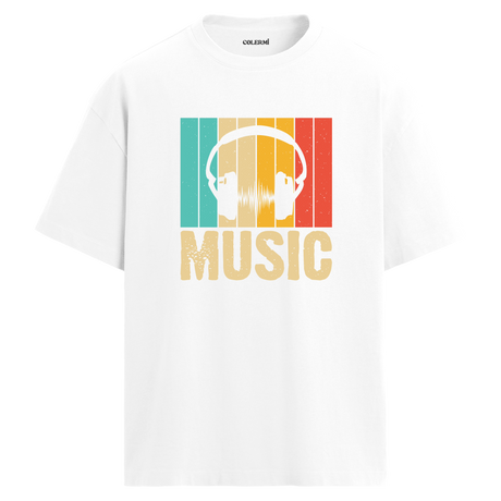 Retro Music Oversize Unisex T-Shirt – Müzik Temalı Bisiklet Yaka