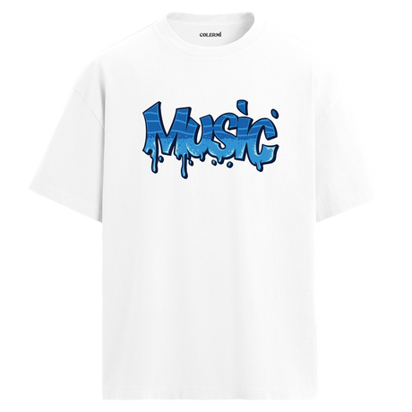Graffiti Music Oversize Unisex T-Shirt – Bisiklet Yaka Müzik Temalı