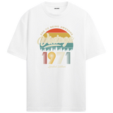 1971 Nostalgia Oversized T-Shirt - Retro Sunset & Pine Forest Silhouettes