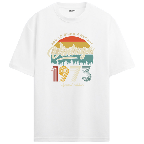 1973 Nostalgia Oversized T-Shirt - Retro Sunset & Nature Silhouettes