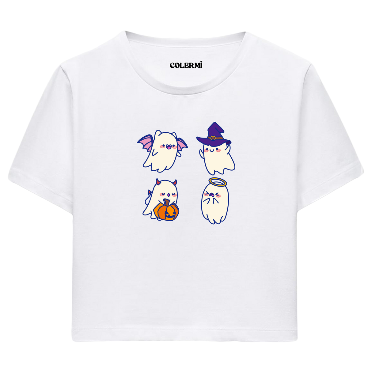 Sevimli Hayaletler Cadılar Bayramı Crop T-Shirt