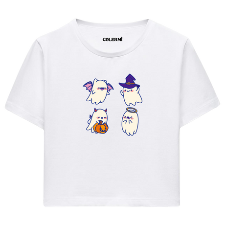 Sevimli Hayaletler Cadılar Bayramı Crop T-Shirt