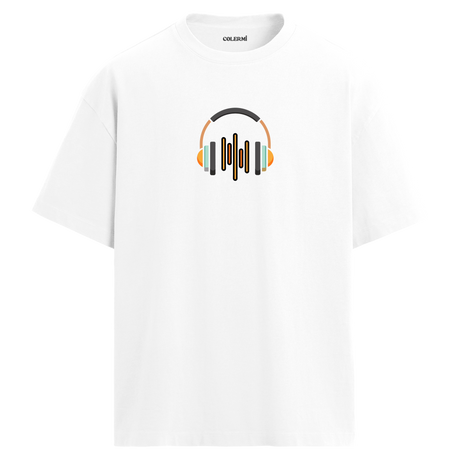 Ses Dalgası Kulaklık Tasarımlı T-Shirt  – %100 Pamuk – Bisiklet Yaka Tişört