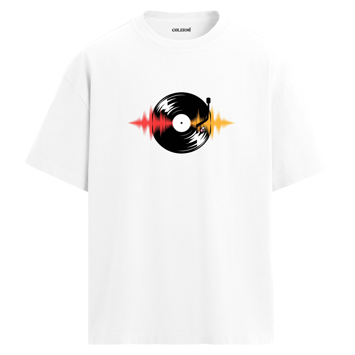 Vinyl Vibes Oversize Unisex T-Shirt – Müzik Temalı Bisiklet Yaka