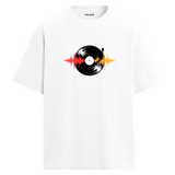 Vinyl Vibes Oversize Unisex T-Shirt – Müzik Temalı Bisiklet Yaka