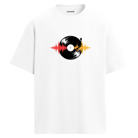 Vinyl Vibes Oversize Unisex T-Shirt – Müzik Temalı Bisiklet Yaka