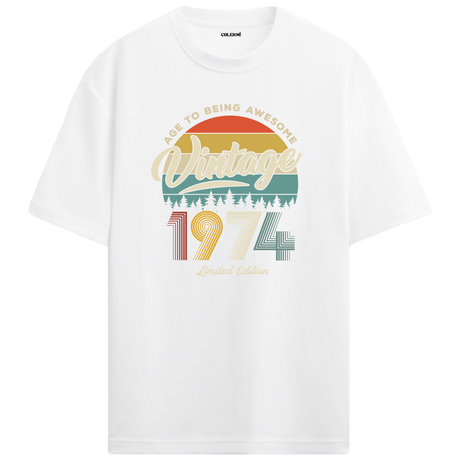 1974 Nostalgia Oversized T-Shirt - Retro Sunset & Nature Silhouettes