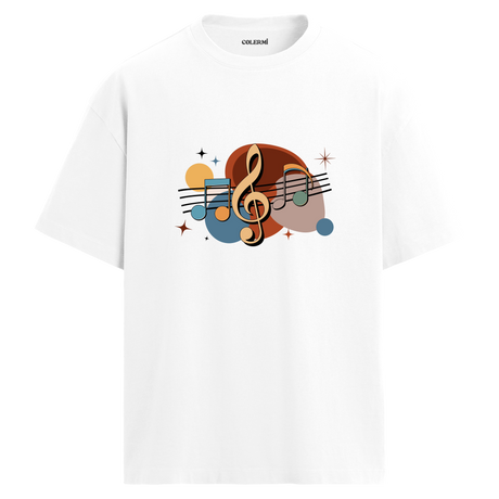 Retro Nota Desenli T-Shirt – %100 Pamuk – Bisiklet Yaka Tişört