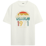1971 Nostalgia Oversized T-Shirt - Retro Sunset & Pine Forest Silhouettes