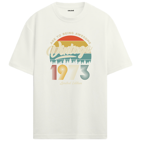 1973 Nostalgia Oversized T-Shirt - Retro Sunset & Nature Silhouettes