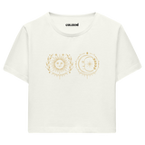 Güneş ve Ay İllüstrasyonlu Crop T-Shirt