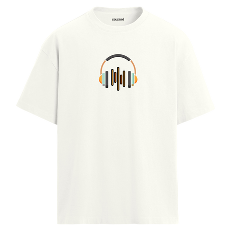 Ses Dalgası Kulaklık Tasarımlı T-Shirt  – %100 Pamuk – Bisiklet Yaka Tişört