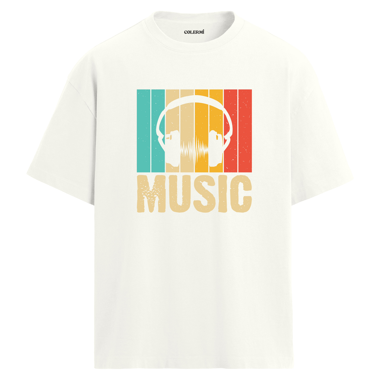 Retro Music Oversize Unisex T-Shirt – Müzik Temalı Bisiklet Yaka