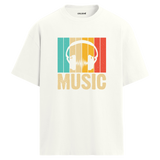 Retro Music Oversize Unisex T-Shirt – Müzik Temalı Bisiklet Yaka