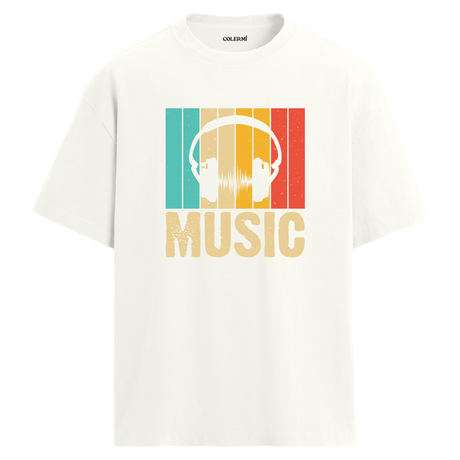 Retro Music Oversize Unisex T-Shirt – Müzik Temalı Bisiklet Yaka