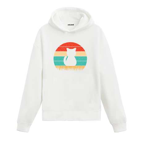 Retro Silhouette Cat Graphic Hoodie – Sunset Hues, Minimalist Elegance