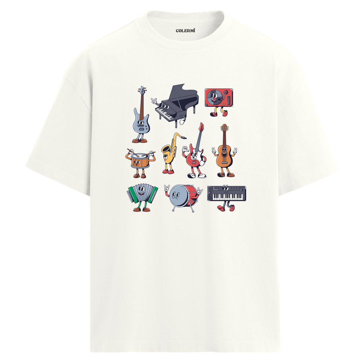 Enstrüman Karakterleri Bisiklet Yaka Oversize Unisex T-Shirt