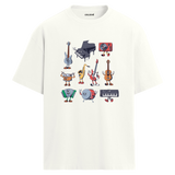 Enstrüman Karakterleri Bisiklet Yaka Oversize Unisex T-Shirt