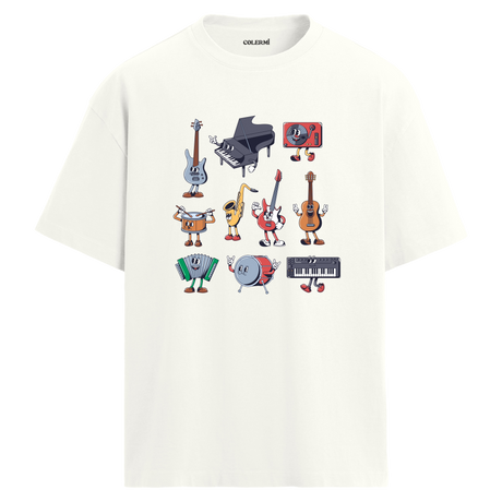 Enstrüman Karakterleri Bisiklet Yaka Oversize Unisex T-Shirt